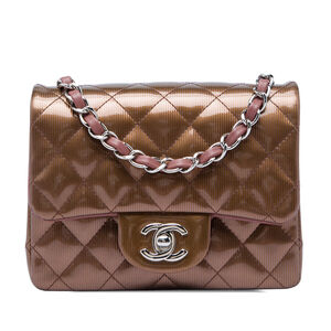 Pre-Loved Chanel Mini Square Classic Metallic Striped Patent Single Flap